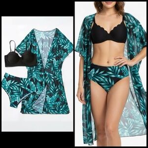 👙 Tropical Leaf Print Bikini Swim Set with Matching Cover-Up